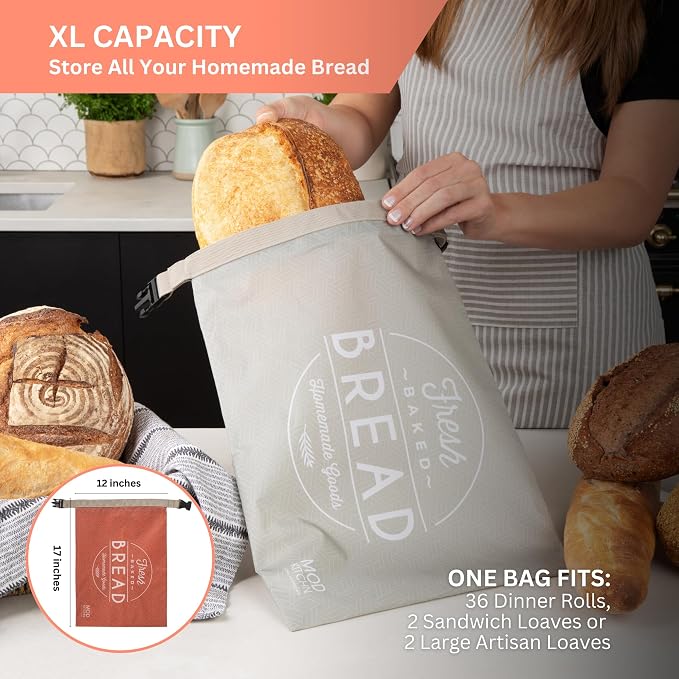 Holiday Bread Bags for Homemade Bread, 2-Pack XL Reusable Sourdough Bread Bags, Christmas Gift Bags for Artisan Loaves, Freezer Safe