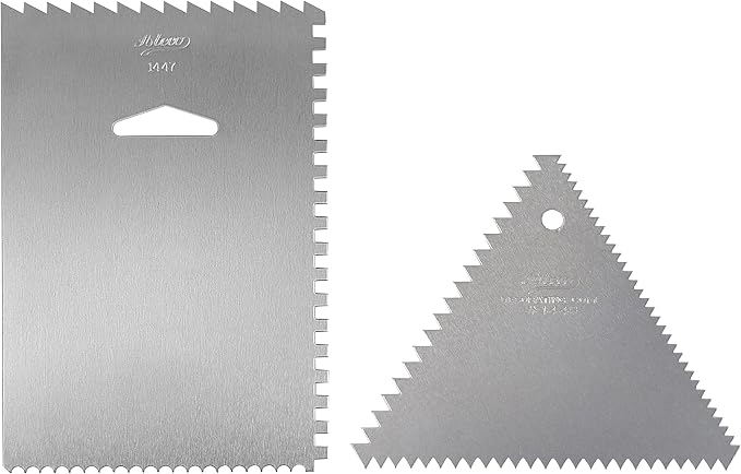 Ateco 1446 - 3 Sided Decorating Comb and 1447- 4 Sided Decorating Comb & Icing Smoother, 2 Pc Set,Silver