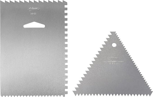 Ateco 1446 - 3 Sided Decorating Comb and 1447- 4 Sided Decorating Comb & Icing Smoother, 2 Pc Set,Silver