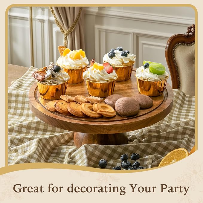 Cake Stand with Lid, 2 in 1 Acacia Wood Acrylic Dome, No Glass, 12in | 2 In 1 Cake Stand & Charcuterie Board, More Stable and Large, Suitable for Various Party Scenes, Inclued EDIBLE PENS with DIY
