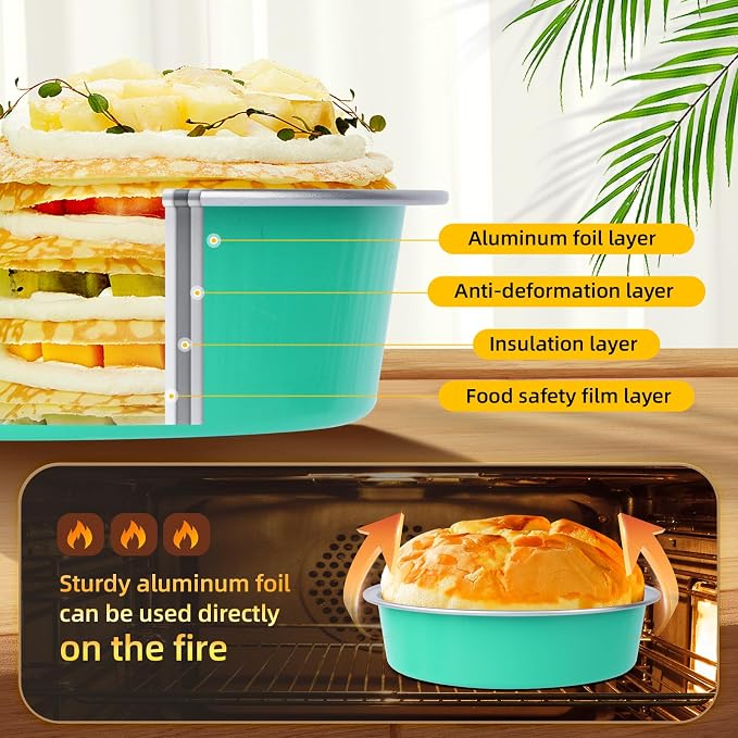 Beasea Mini Pie Pans with Lids, 120 Pack 4 Inch 8oz Disposable Mini Cake Pans Creme Brulee Aluminum Foil Pie Tart Ramekins Tins Elegant Blue Small Individual Round Containers Oven Safe for Baking