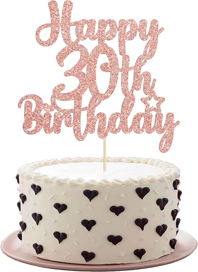 Gyufise 1Pc Happy 30th Birthday Cake Topper Glitter 30 & Fabulous 30th Birthday Cake Pick for Celebrating 30th Birthday Anniversary Party Cake Decorations Supplies Rose Gold