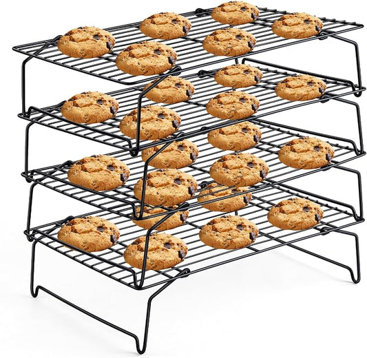 Cooling Racks for Cooking and Baking, Leonyo 4-Tier Stackable Baking Cookies Racks, Stainless Steel Wire Rack for Cooling Roasting Grilling, Oven Safe, 15" x 10"