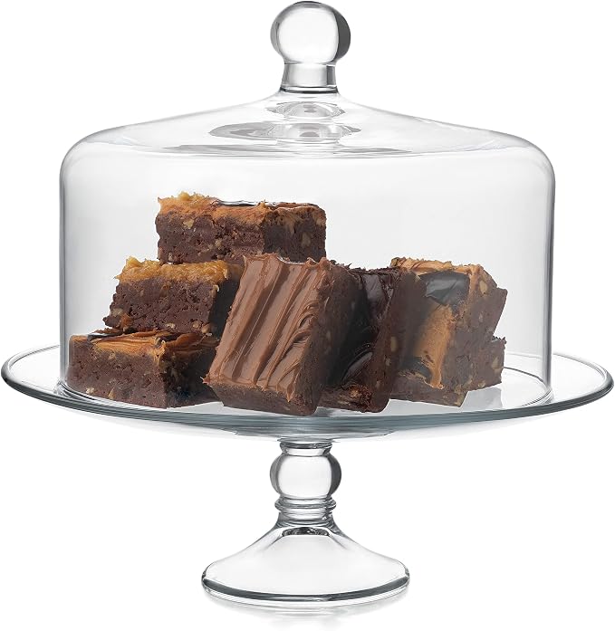 Libbey Selene Glass Cake Stand with Dome Lid, Elegant Curved Footed, Covered Cake Stand, Versatile Serving Dish for Variety of Desserts and More