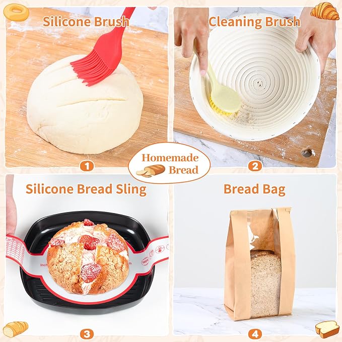 Sourdough Bread Baking Supplies, Sourdough Starter Kit, 9" Round and 10" Oval Sourdough Kit, Banneton Bread Proofing Basket for Home and Kitchen, Bread Basket, Sour Dough Starter Kits, Gift