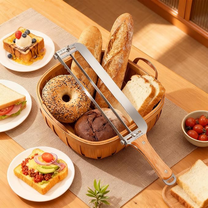 SINYWAY SINWAY 16IN Adjustable Bread Knife, Upgraded Stainless Steel Bread Slicer with Precision Thickness Guide for Sourdough Baguettes Bagels, Homemade Bread Cutter, Ideal Baker Gift