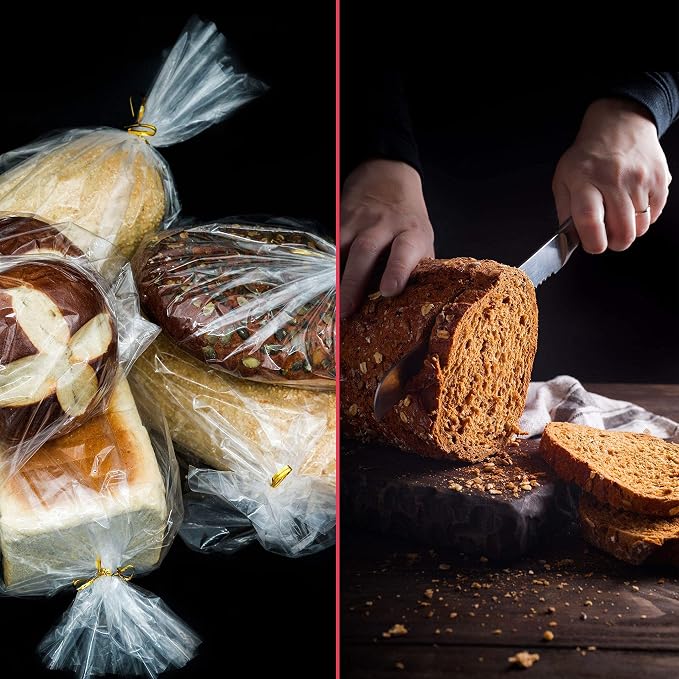 Bread Bags with Ties, Reusable,100 Clear Bags and 100 Ties, Bread Bags For Homemade Bread And Bakery Loaf Adjustable Reusable(100)
