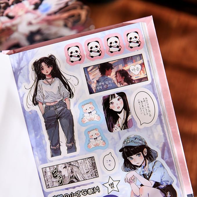 800 Pcs Japanese Manga Sticker Book, Heisei Retro Aesthetic Stickers for Journaling, 45 Sheets Pre-Cut Japanese Sticker Book for Adults, Scrapbook & Planner Decorative Stickers for DIY Crafts