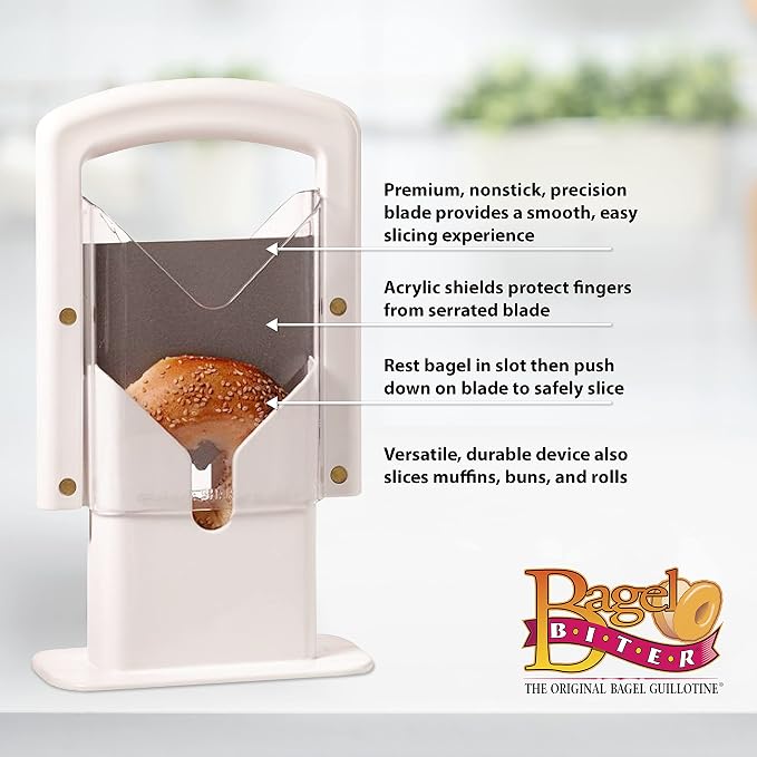 Hoan Bagel Biter Bagel Slicer and Cutter - Slices Bagels, English Muffins, Buns and Rolls Evenly and Safely - High-Carbon Stainless Steel Blade with Acrylic Safety Shield, Dishwasher Safe