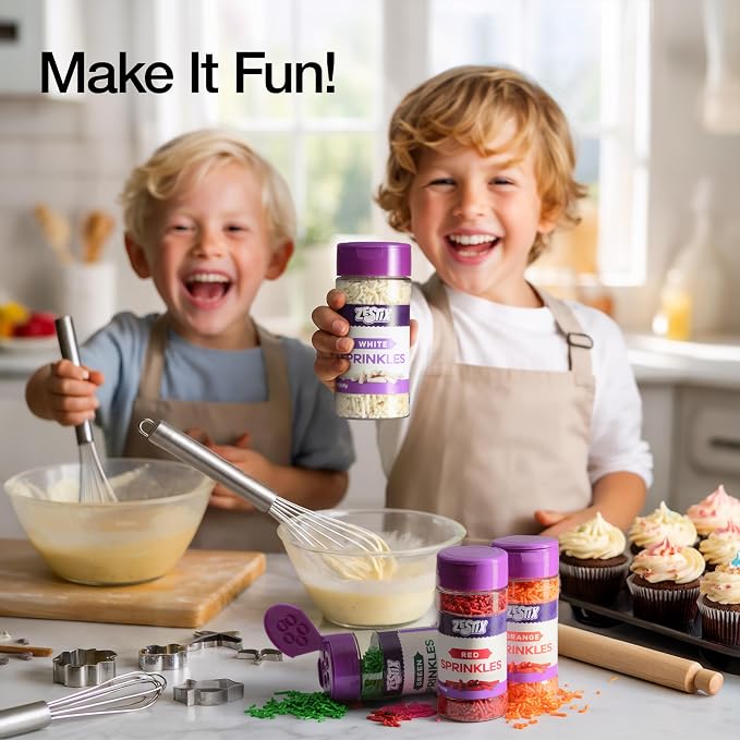 White Sprinkles 3 oz Bottle | Jimmies Sprinkles for Cake Decorating | Dessert Topping for Baking, Cupcakes, Cookies, Ice Cream, Holidays & Wedding Parties