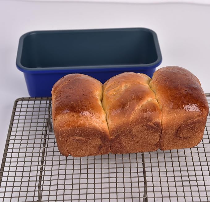 Monfish loaf pan baking bread 1lb loaf bread pans for home baking cake 9x5inch set of 2 haze blue non stick coating Royal blue carbon steel