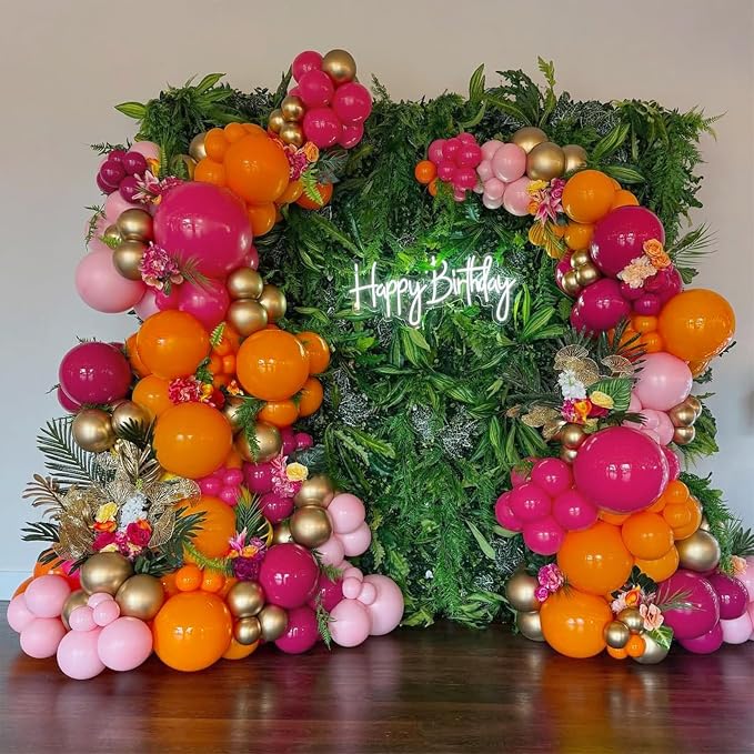 Pink and Orange Balloons Garland Arch Kit, 154pcs Hot Pink Light Pink Orange Metallic Gold and Confetti Latex Balloons for Summer Tropical Birthday Baby Shower Wedding Party Decorations