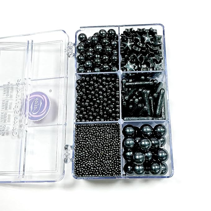 Homipooty Edible Black Pearl Sugar Sprinkles 130g/4.58oz Black Pearl Star Sprinkles For Cake Decorations Wedding，Cookies，Ice Cream, Cupcake Toppers, Halloween Christmas Supplies