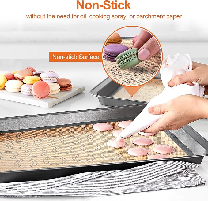 HOOMIL Macaron Silicone Baking Mats, 18"x13", Non-Stick, Reusable, Food Safe, Commercial Half Sheet Size Silicone Mat, Pack of 2