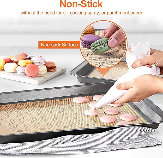 HOOMIL Macaron Silicone Baking Mats, 13"x9", Non-Stick, Reusable, Food Safe, Quarter Sheet Size Silicone Mat, Pack of 2