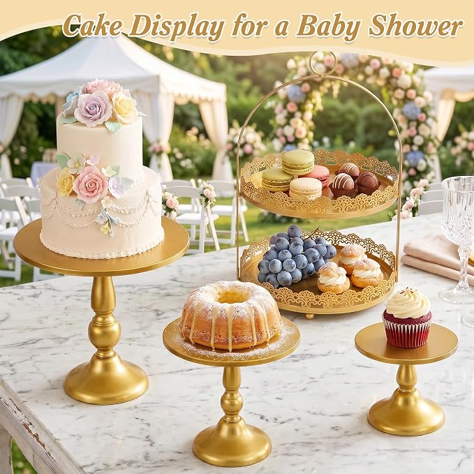 10 Pcs Gold Cake Stand Set Metal Cupcake Stands, Multiple Styles Dessert Display Tower for Candy Fruit, Cake Serving Trays for Birthday, Wedding, Anniversary, Baby Shower, Engagement Party