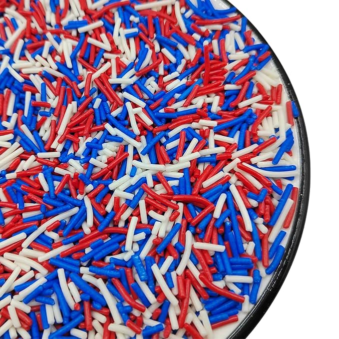 Patriotic Jimmies Sprinkles, Edible Jimmy Sprinkles, Red Blue White Crunchy Jimmies Mix for Cake Decorating, Edible Cookie Cupcake Decorations for Fourth of July Baking and Holiday Party Treats