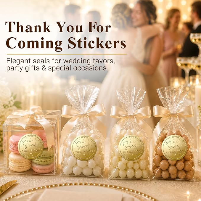 100 x A Sweet Thank You Embossed Sticker Labels Wedding Party Shower Favor Raised Gold Foil Stickers Sweet Treat Sticker for Wedding 1.57” (Gold)