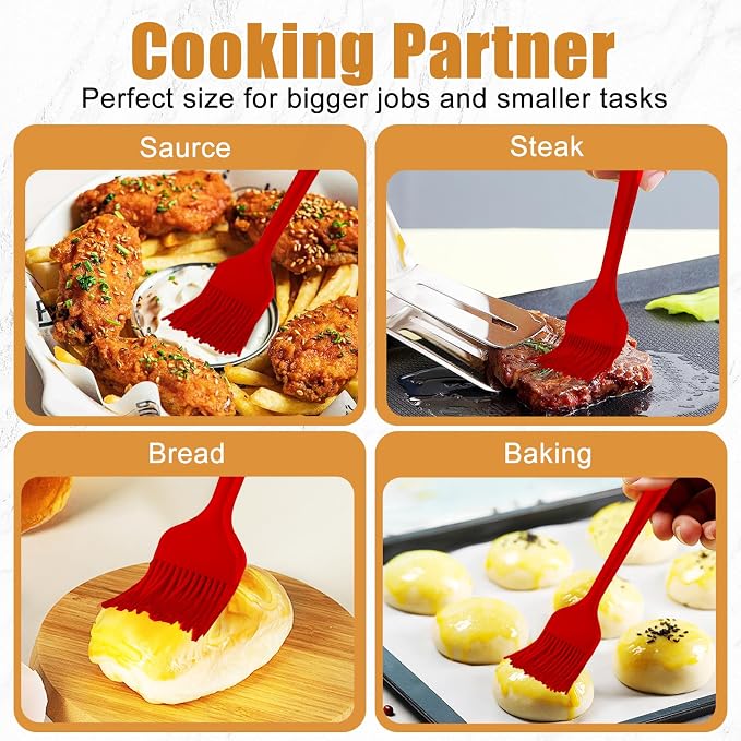 Silicone Basting Brush 2 Pcs Pastry Brush for Oil, BBQ, Grill, Sauce Baking Cooking, Dishwasher Safe (Red)