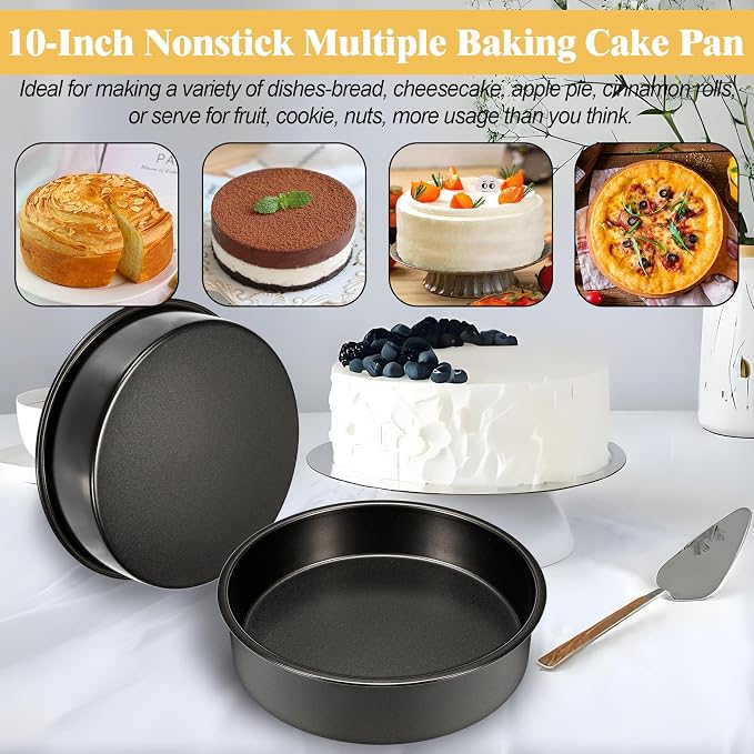 10 Inch Cake Pan Set of 2, Nonstick Round Cake Pans with 60PCS Pre-cut Parchment Paper for Christmas Birthday Thanksgiving, Circle Cake Pan for Baking Layer Cakes Deep-Dish Pizza Pie, Dishwasher Safe
