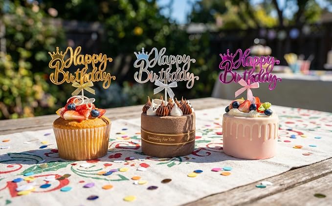 Elegant Acrylic Birthday Cake Topper with Crown & Bow Design - Reusable Decoration for Party, Wedding, Baby Shower (Silver)