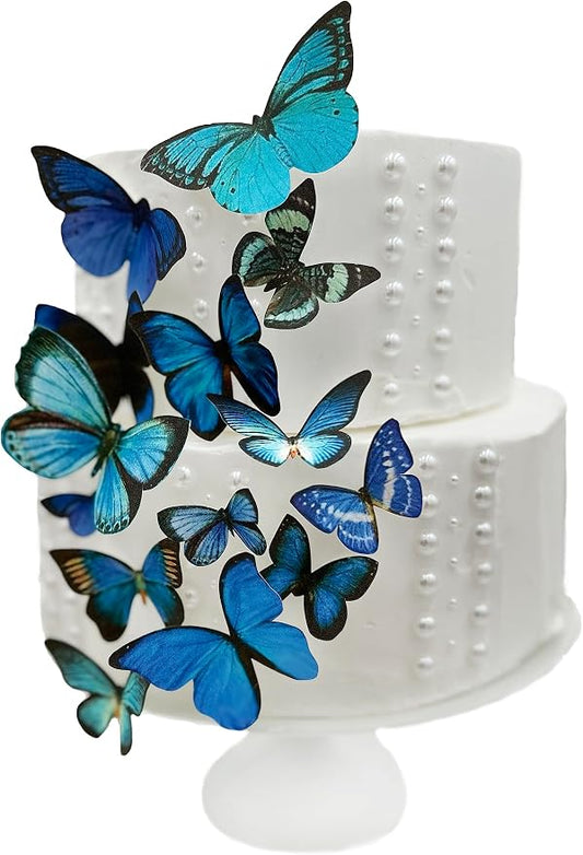 Sugar Robot Inc. Edible Butterflies for Cake Decorating - Assorted Sizes, Premium Crafted in the USA - Butterfly Cake Toppers & Cupcake Decorations (Blue)