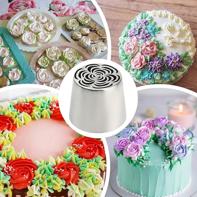 Piping Nozzle 2pcs Extra Large Russian Piping Tips, Stainless Steel Flower Nozzles Set, Rose & Floral Icing Tips for Cupcakes, Cookies Professional Baking Tools Icing Tips