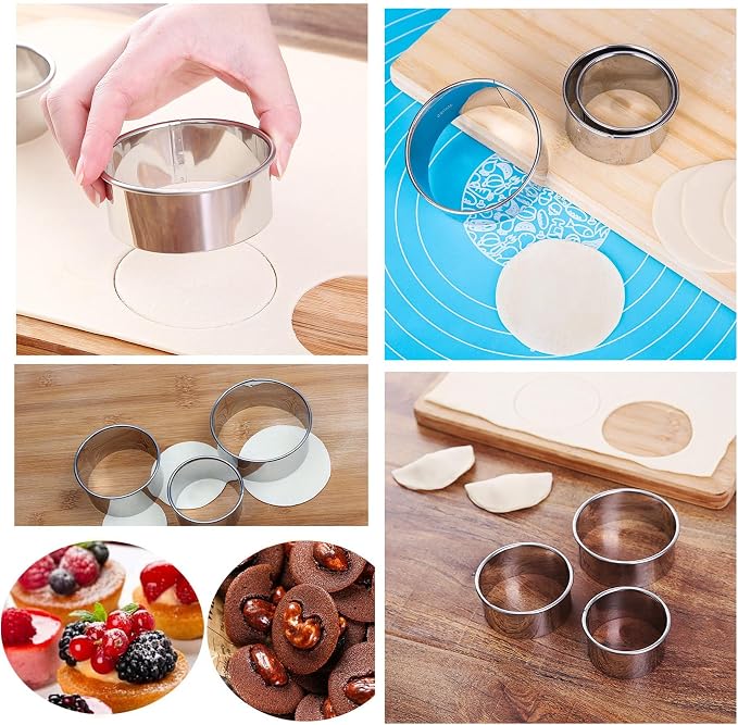 3 Pieces Round Cookie Cutters Set Circle Pastry Cutters Dumpling Cutters Stainless Steel Circle Biscuit Pastry Cutters for Baking 1.4 inches high. (3pcs-3.2inch, 2.8inch, 2.4inch)