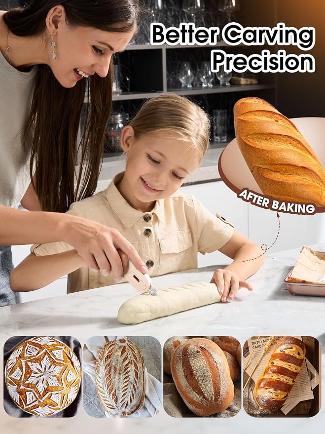 CLUEAPOP Bread Lame Sourdough Scoring Tool, Magnetic Bread Scoring Tool with 5 Retractable Razor Blades, Sourdough Baking Supplies with Scoring Patterns Booklet & Pan Scraper (BlackCream)