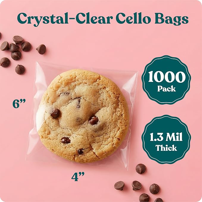 4" X 6" Clear Cookie Bags With Seal (1000 Pack) - Self Sealing Cellophane Bags for Baked Goods Packaging, Cookie Wrappers, Bakery Packaging, Bake Sale, Candy, Treats, Goodies, Gifts, Party Favors