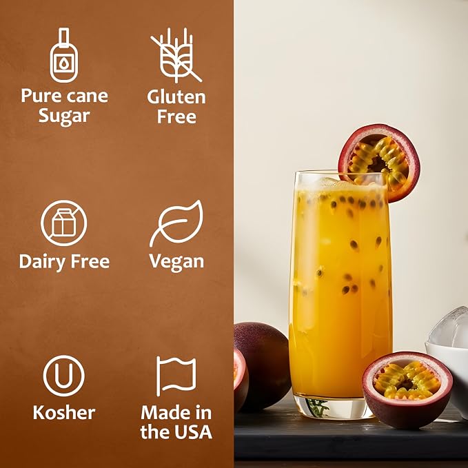 Syruvia Passion Fruit Syrup, Naturally Flavored Syrup for Drinks, Lemonades, Iced Teas, and Desserts – 25.4 fl oz - with Pump