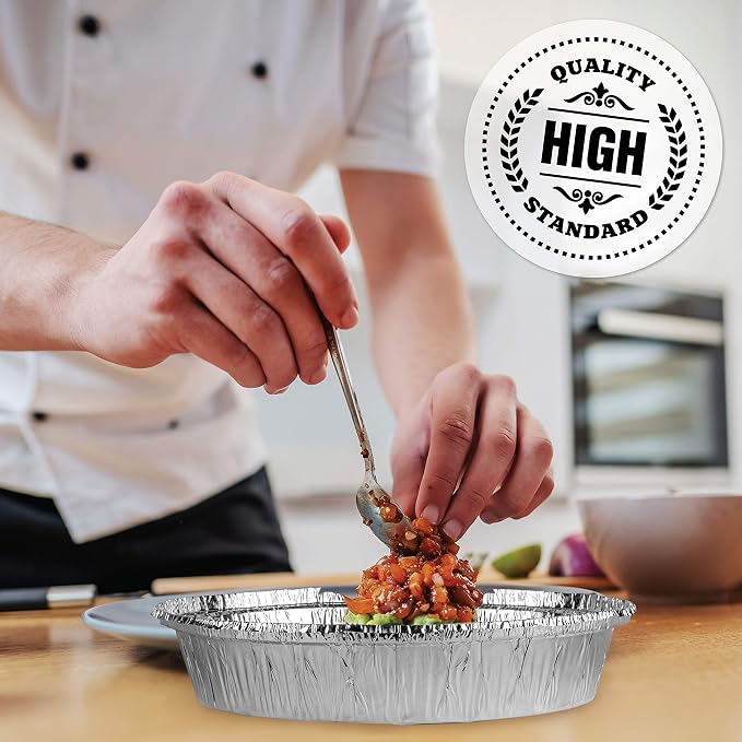 PLASTICPRO 9'' Inch Round Tin Foil Pans Disposable Aluminum, Freezer & Oven Safe - For Baking, Cooking, Storage, Roasting, & Reheating, Pack of 20