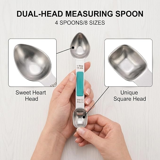 Heavy Duty Stainless Steel Measuring Spoons,Unique Dual-Head Tablespoon and Teaspoon with Bonus Leveler,Engraved Markings,Nonslip Silicone Grip,Great Baking Gift Set(colourful)(set of 5)
