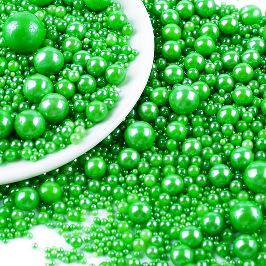 Green Pearl Sprinkles for Cake Decorating, 130g/4.6oz Edible Pearl Sprinkles, Baking Cupcakes, Donuts, Macarons Toppings