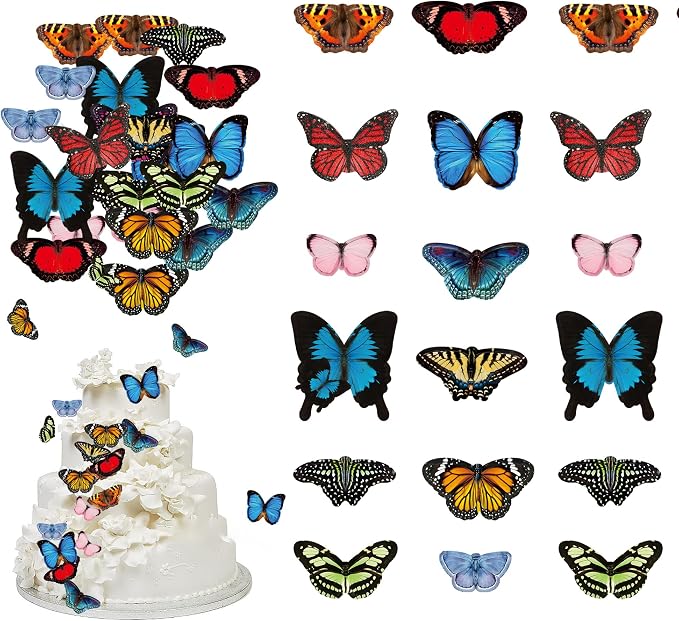 60Pcs Edible Butterfly Cake Topper Cupcake Wafer Paper Wedding Themed Party Kids Wedding Girl Women Party Birthday Cake Decoration Supplies