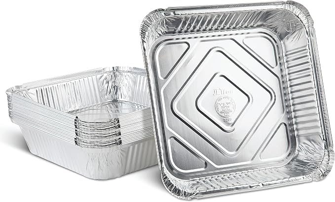 PLASTICPRO Disposable 9'' X 9'' X 2'' Inch Square Aluminum Tin Foil Baking Pans Bakeware - Cookware Perfect for Baking Cakes, Breads, Brownies, Bread, Meatloaf, Lasagna, Pack of 25