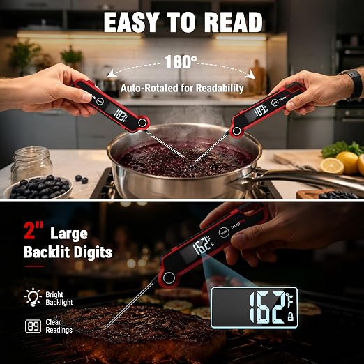 TempPro TP620 0.5 SEC Thermocouple Meat Thermometer Digtial, Instant Read Cooking Thermometer with Auto-Rotating Backlit LCD, IP65 Waterproof, Grill BBQ Kitchen Candy Deep Fry (Previously ThermoPro)