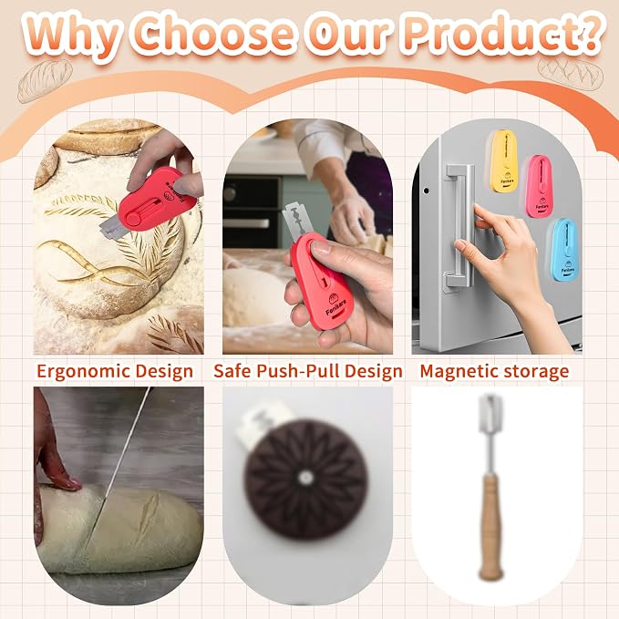 3PCS Upgraded Magnetic Sourdough Scoring Tool & Versatile Bread Scoring Tool- Professional Bread Lame for Sourdough Bread baking & Bread Making Tools - Scoring Patterns booklet & Razor Blades
