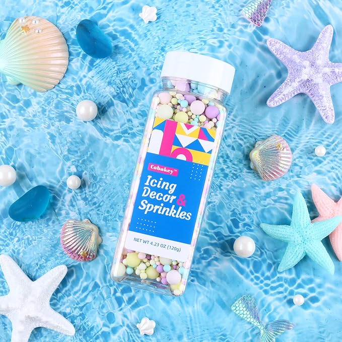Sprinkles for Cake Decorating 4.2 Ounce Sugar Pearls Mixing Sizes, Edible Sprinkles for Cookie Decorations, Cupcake Topper, Ice Cream, Candy, Chocolate, Parties