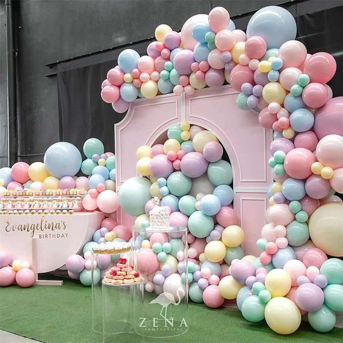 165 Pcs Pastel Balloon Garland Kit, Rainbow Pastel Color Balloon Arch, Colorful Candy Macaron Balloons Differents Size 18/12/10/5 Inch for Baby Shower Wedding Girl Princess Birthday Party Decoration