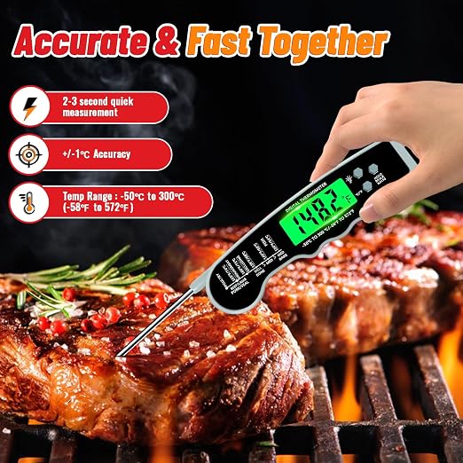 Stocking Stuffers for Men Women Adults: Meat Thermometer Digital, Instant Read Meat Thermometer with Backlight & Magnet for Kitchen, Beef, Grill, Turkey,IP67 Waterproof Cooking Thermometer