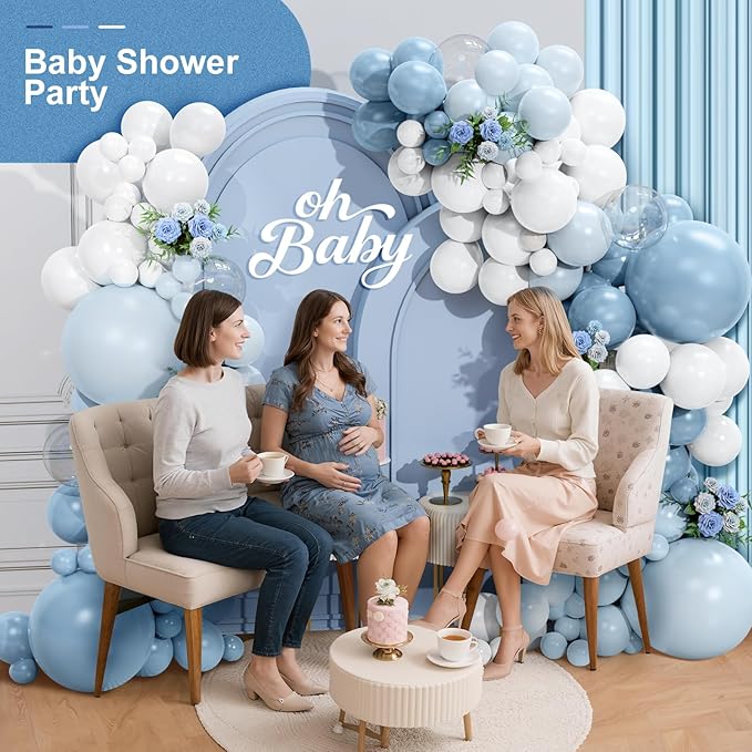Dusty Blue Balloon Garland Arch Kit 156 Pcs Different Sizes 18 12 10 5 Inch Light Blue and White Macaron Latex Balloon Arch Kit for Birthday Baby Shower Gender Reveal Wedding Bridal Decorations
