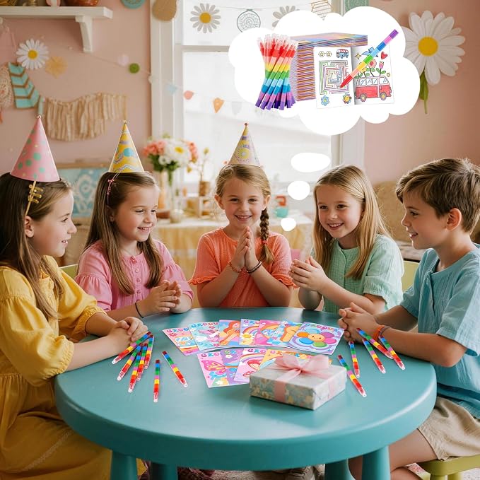 BenLouis 12 Hippie Boho Mini Coloring Books Kids with 12 Stacking Crayons Retro Daisy Party Favors Small Activity Books Bulk for Kids Two Groovy Party Gift Goodie Bag Stuffers