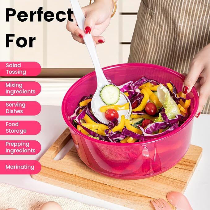 5PC Mixing Bowls Set with Lids | Ombre Pink BPA-Free Nesting Salad & Meal Prep Bowls for Mixing, Serving & Storage (0.74 QT - 4.65 QT) Dishwasher Safe (Lids Not Microwave-Safe)