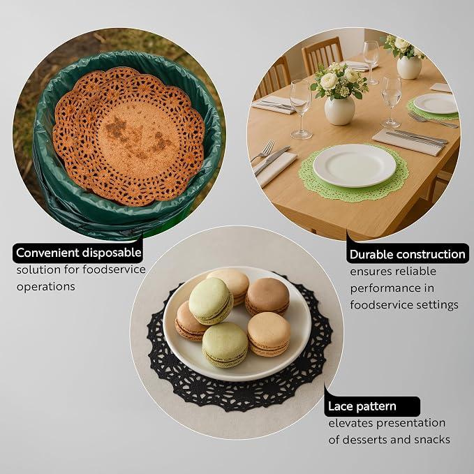 Pastry Tek 8 x 8 Inch Paper Lace Doilies, 4000 Disposable Table Doilies - Elegant Lace Finish, Long Lasting, Green Paper Doily, for Pastries, Cupcakes, Desserts - Restaurantware
