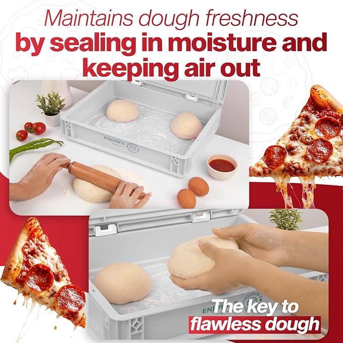 2-Pack Pizza Dough Proofing Box with Lid - Dough Tray & Proofing Container for Pizza, Bread, Sourdough - Stackable Design 16" x 12" x 3.5", White
