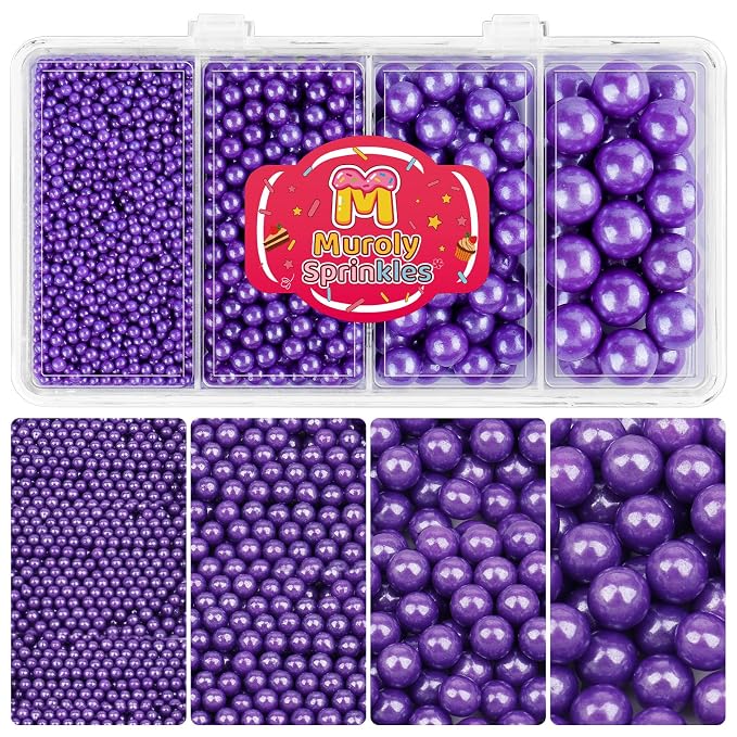 Purple Sprinkles Edible Pearls for Cake Decorating, 4 Sizes Purple Pearl Sprinkles for Cupcakes Ice Cream Dessert 4.6oz
