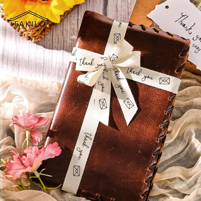 Thank You Printed Ribbon 5/8 Inch x 10 Yards Cotton Ribbon for Gift Packaging, Party Decorations, Anniversary Decoration, Handmade Cards