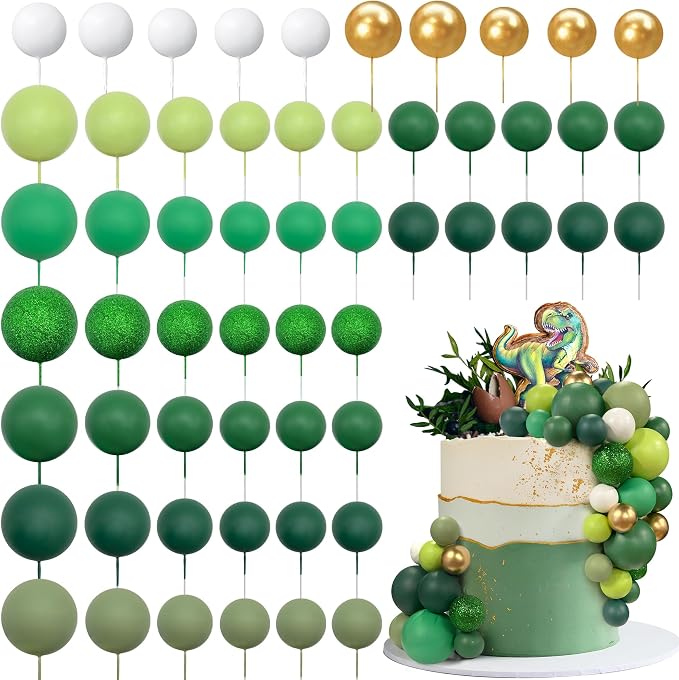 56 PCS Colorful Ball Shaped Cake Topper Pearl Balls Cupcake Cake Insert Topper for Birthday Party Wedding Decoration Supplies Green Series Eight Colors