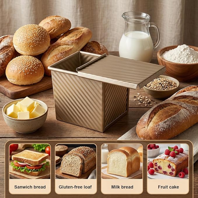 2pcs mini loaf pans with lids pullman loaf pan with lid bread pan with lid Nonstick Square bread loafs pans with lids 4.53x3.94x4.33in Mini Toast Box with Slide Cover for Baking 250g/0.55Lb